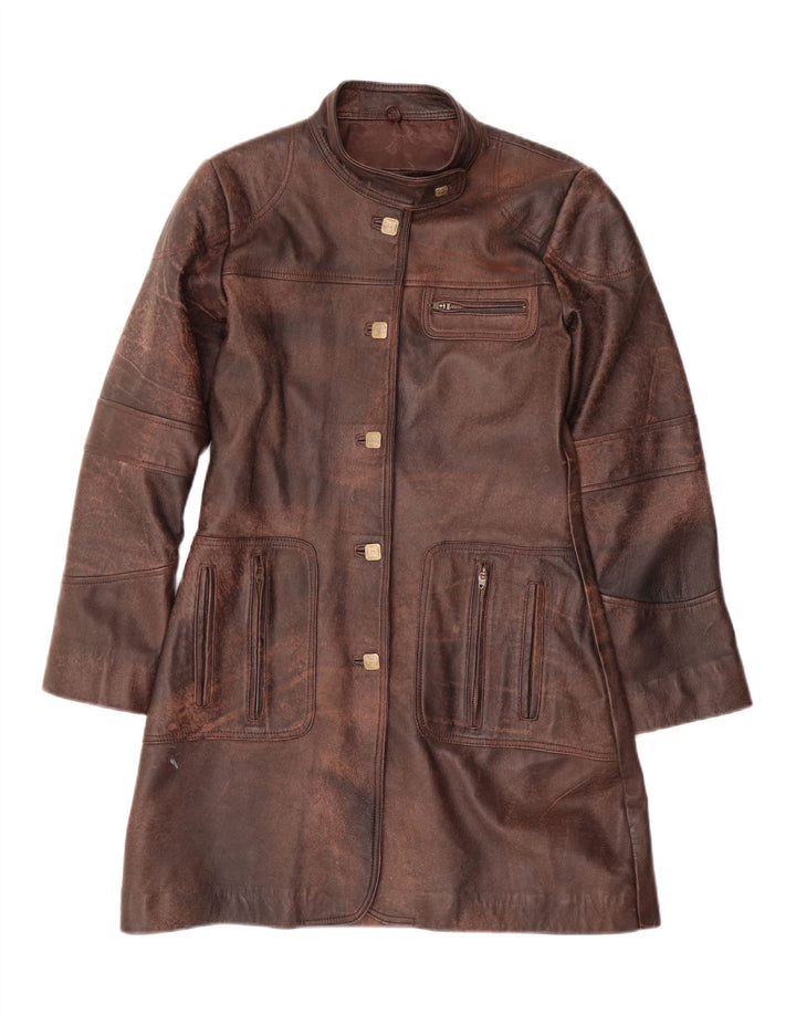 manteau en cuir femme vintage UK 14 Cuir brun moyen