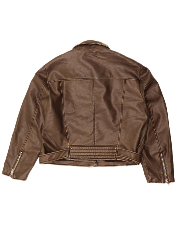 Zara Veste de motard en simili cuir pour femme UK 20 2XL Marron Polyuréthane