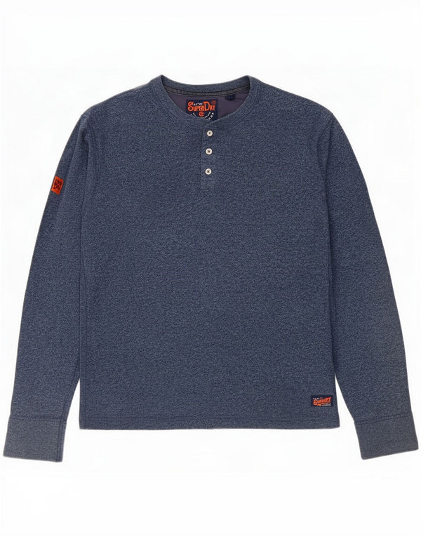 Superdry Mens Top Long Sleeve XL Navy Blue Flecked Cotton