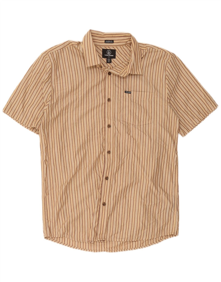 Volcom Chemise classique à manches courtes pour hommes en polyester à rayures beige moyen