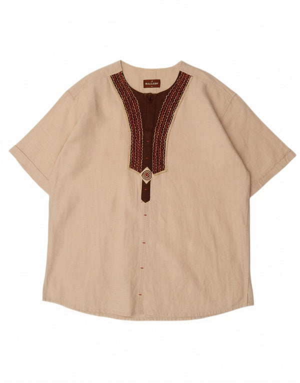 VINTAGE Chemise pull à manches courtes pour hommes XL Beige Colourblock