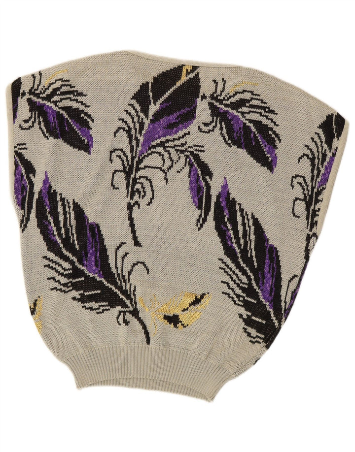 VINTAGE Femme Sans Manches Col Bateau Pull Pull UK 14 Grand Gris Floral