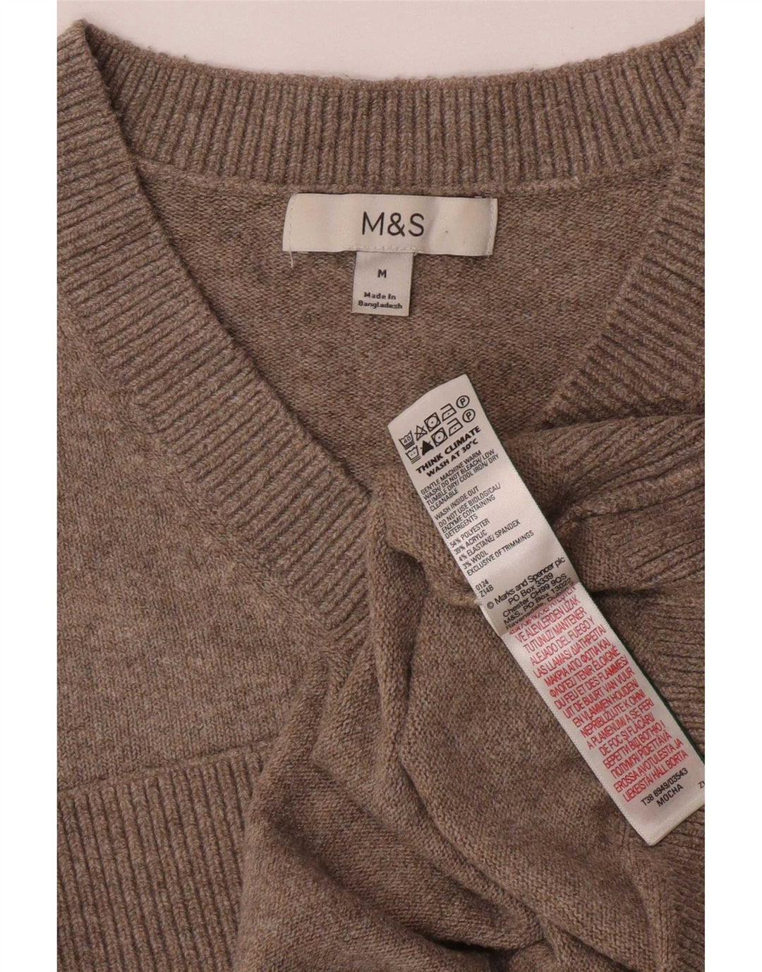 Marks & Spencer Pull col en V pour femme UK 14 Gris moyen Polyester