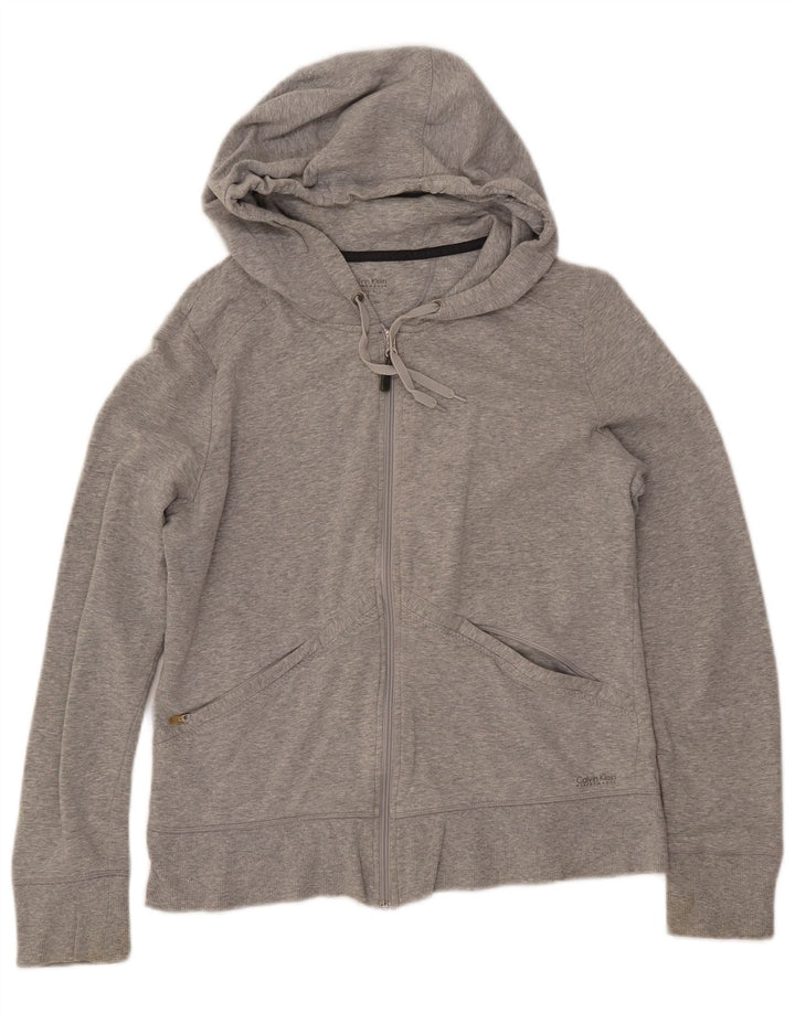 CALVIN KLEIN Pull à capuche zippé Performance pour femme UK 16 Grand coton gris