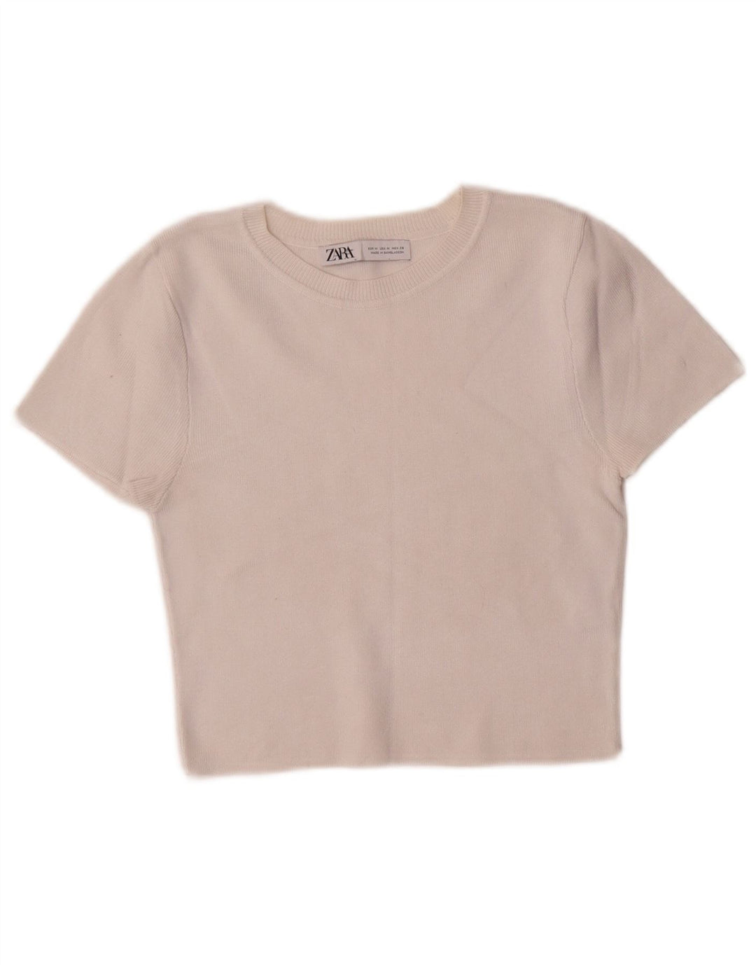 ZARA Womens Short Sleeve Crop Top UK 12 Medium Off White Viscose