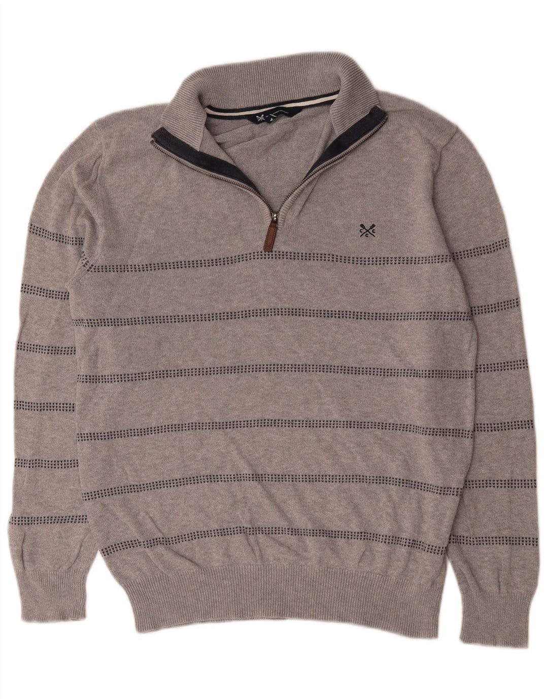 Crew Clothing Pull col zippé homme en coton rayé gris moyen