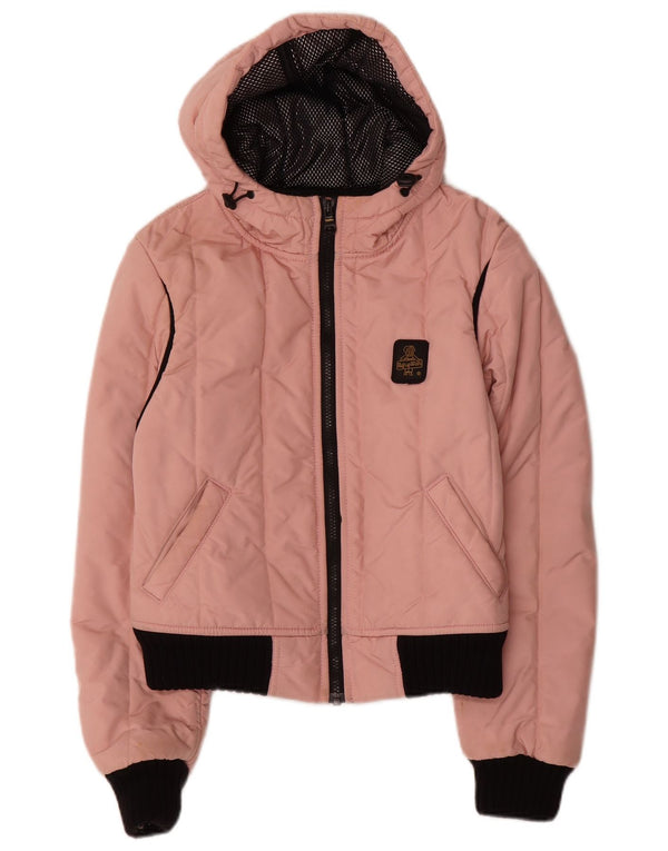 Refrigiwear Veste bomber à capuche courte pour femme UK 12 Nylon rose moyen