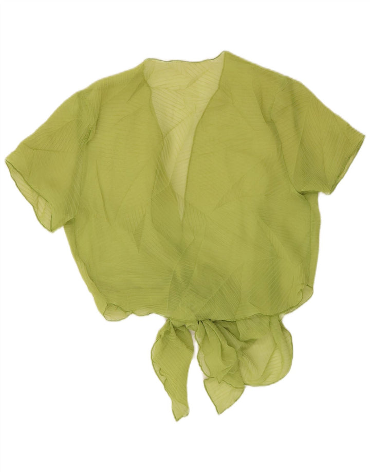 vintage Womens Crop Front Tie Voir à travers Top UK 14 Rayé Vert Moyen