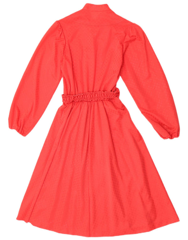 vintage Femme Manches Longues A-Line Robe EU 40 Acétate Géométrique Rouge Moyen