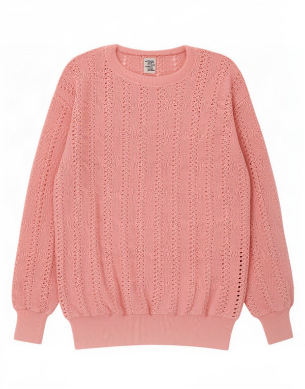 vintage Womens Crew Neck Jumper Pull UK 14 Coton Rose Moyen