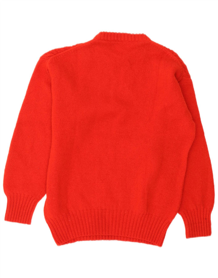vintage Femmes Oversize Crew Neck Jumper Pull UK 10 Petite Laine Rouge