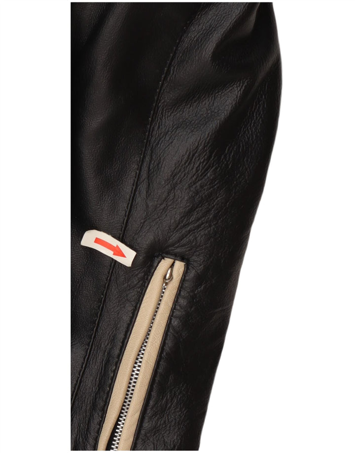 veste en cuir femme vintage IT 48 XL Black Colourblock
