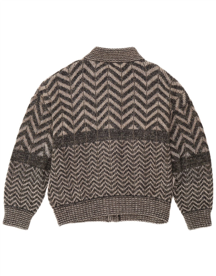 vintage Homme Cardigan Pull XL Gris Chevron