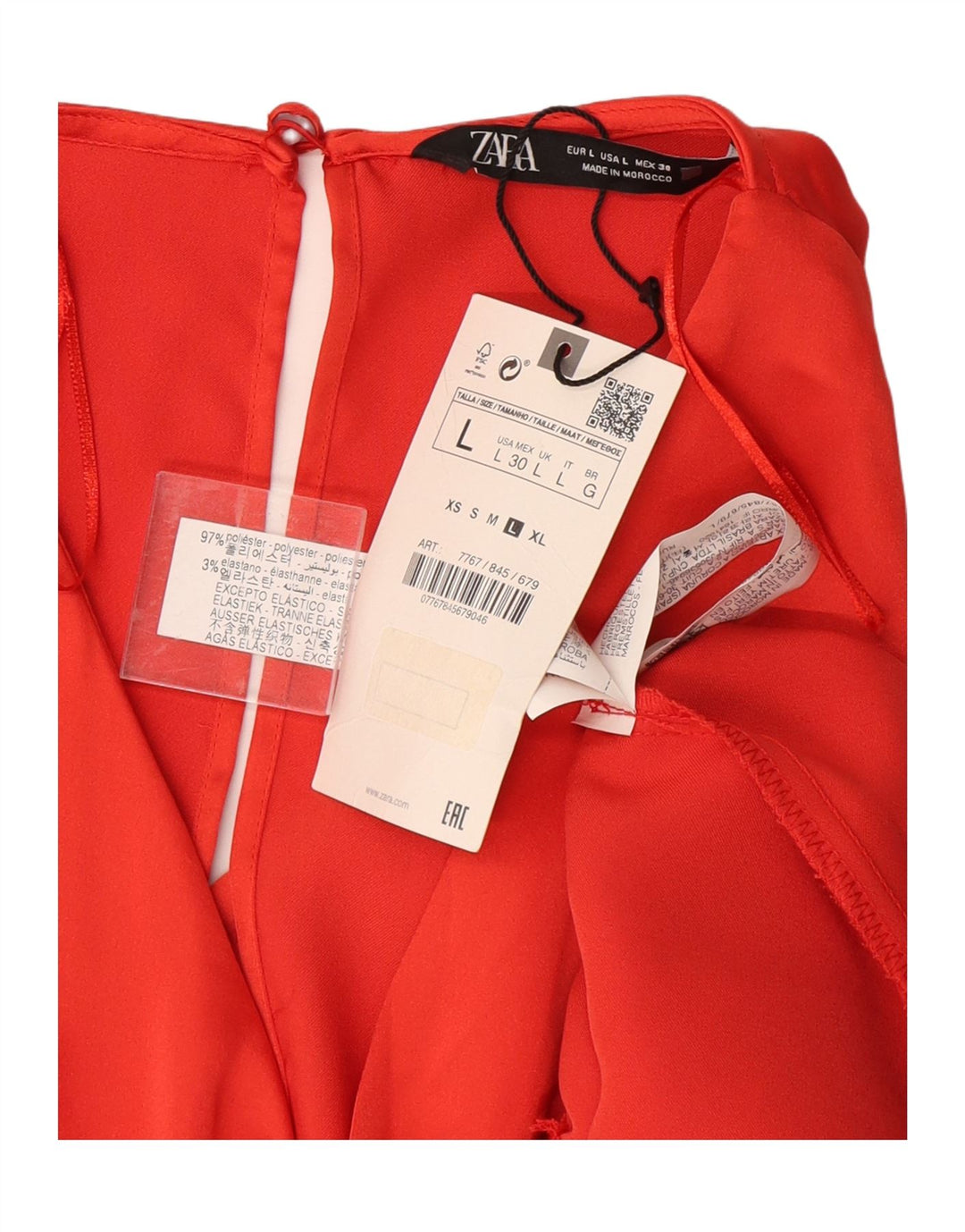 ZARA Robe longue à manches 3/4 pour femme UK 16 Large Orange Polyester
