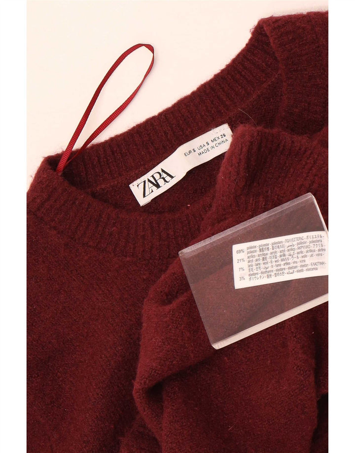Zara Womens Crop Cardigan Pull UK 10 Petit Marron Polyester