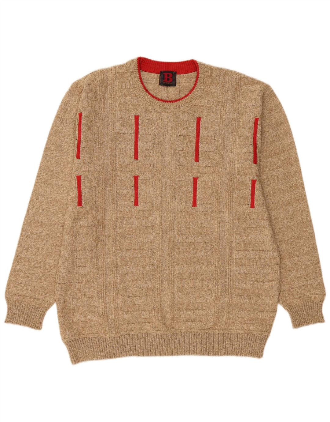 Bueckle Pull col rond homme IT 50 coton rayé beige moyen