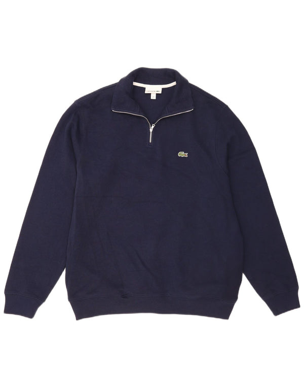Lacoste Homme Zip Neck Jumper Pull Taille 6 XL Bleu Marine Coton