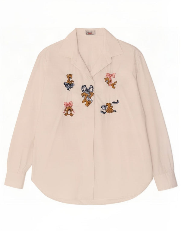 Emmanuel Schvili Chemise graphique Teddy Bear pour femme UK 16 Large Blanc