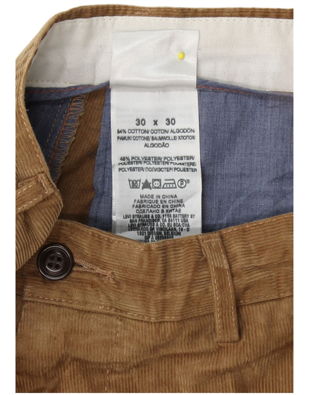 DOCKERS Pantalon Droit Velours Côtelé Homme W30 L30 Coton Beige