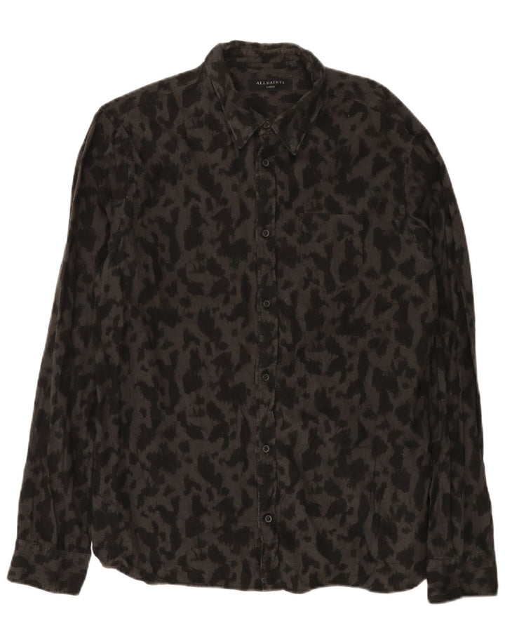 All Saints Chemise à Motifs Abstraits Homme Large Noir Coton