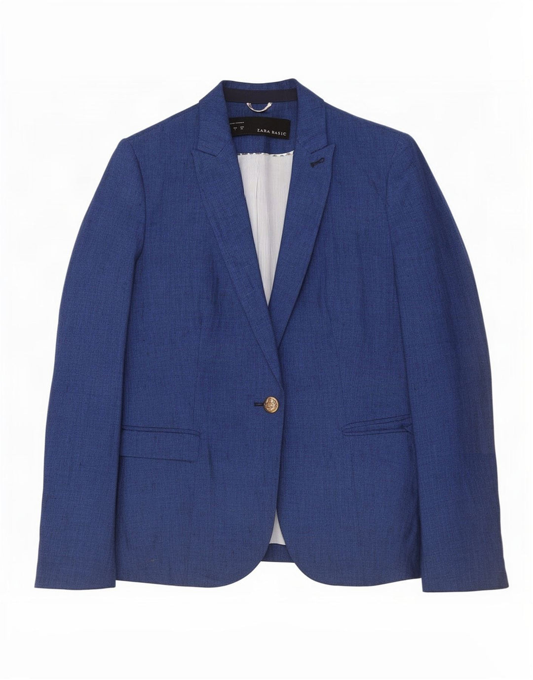 Zara Femme 1 Bouton Blazer Veste UK 10 Petit Bleu Marine Coton