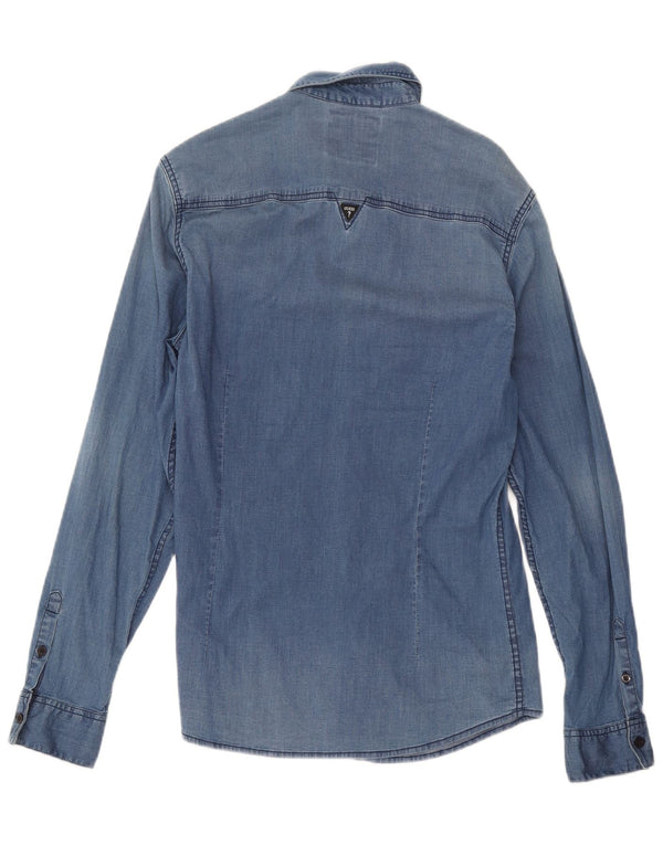 Guess Chemise en jean coupe slim pour homme, petit bleu