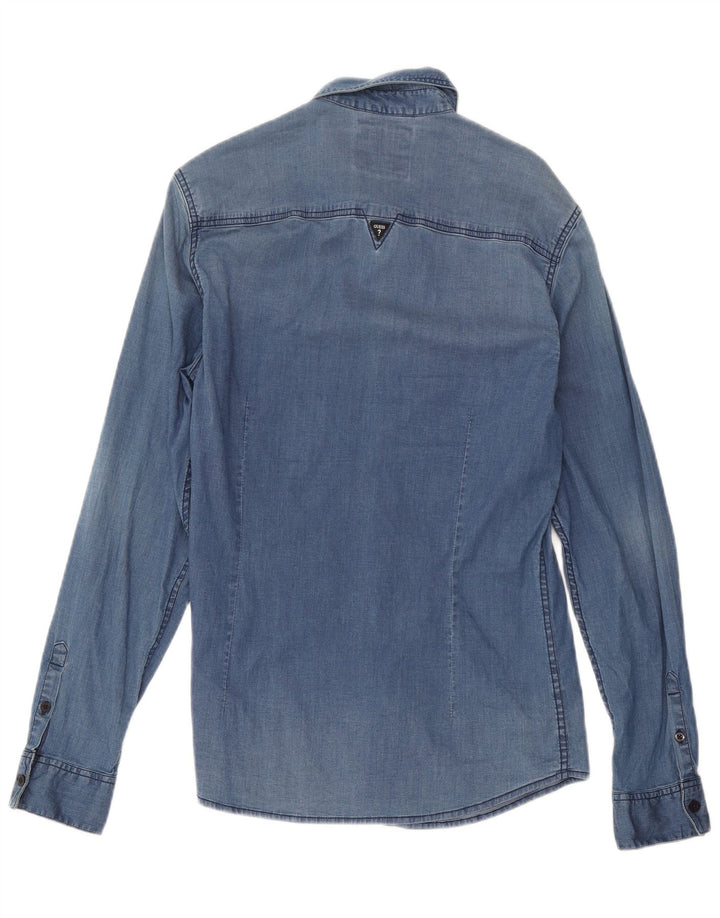 Guess Chemise en jean coupe slim pour homme, petit bleu