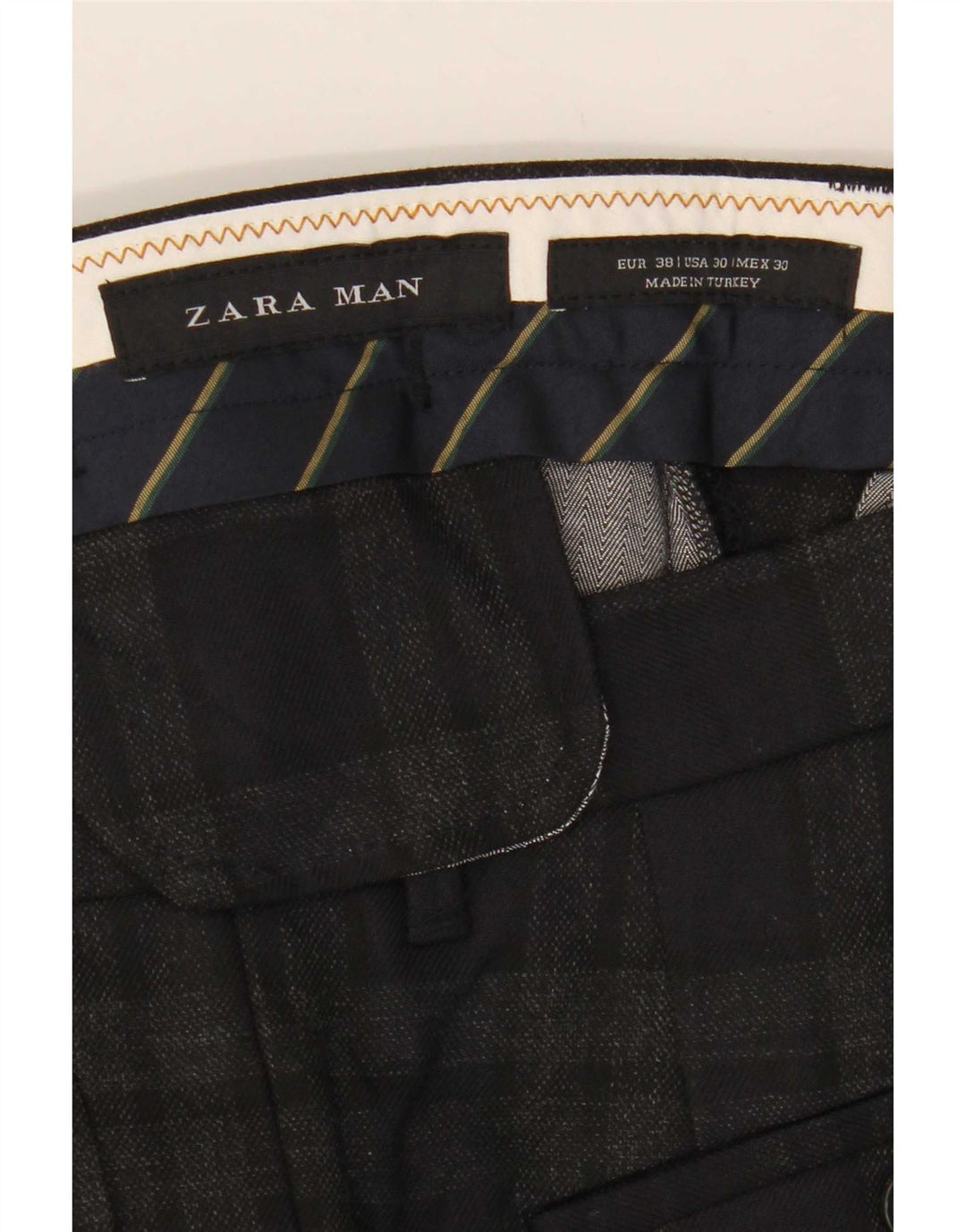 Zara Pantalon court slim pour homme EU 38 Small W30 L25 Gris à carreaux Polyester