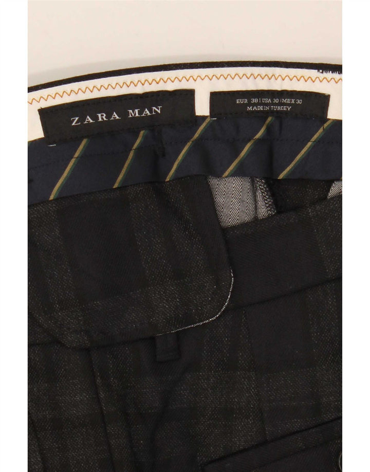 Zara Pantalon court slim pour homme EU 38 Small W30 L25 Gris à carreaux Polyester