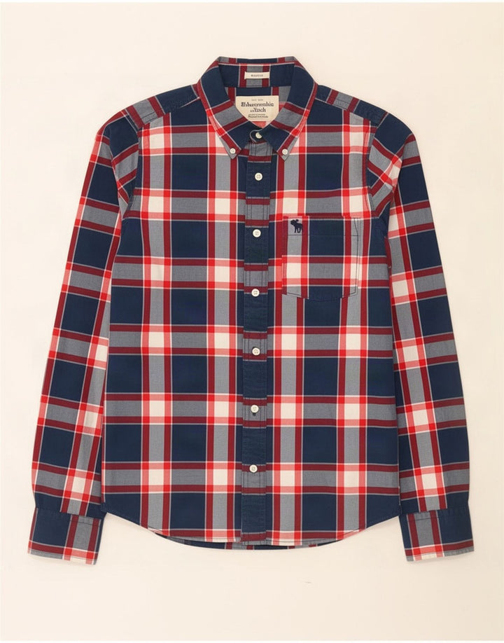 Abercrombie & Fitch Chemise pour homme en coton à carreaux bleu marine moyen