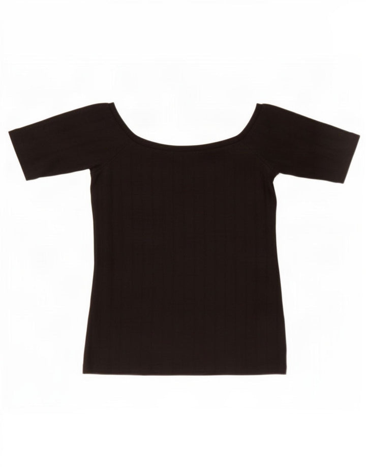 Zara Womens Crop Blouse Top UK 8 Petit Noir