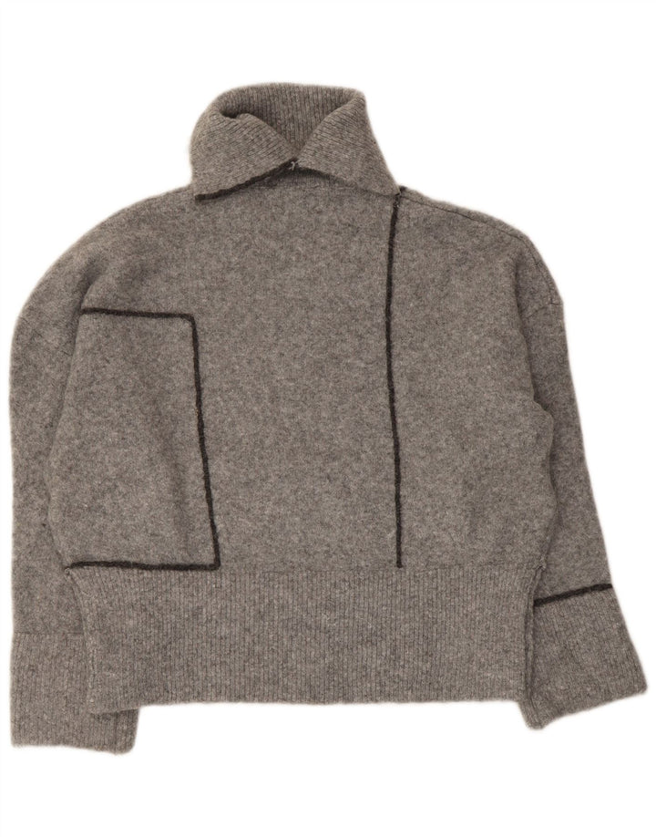 Zara Pull surdimensionné à col roulé pour femme UK 10 Petit Acrylique Gris