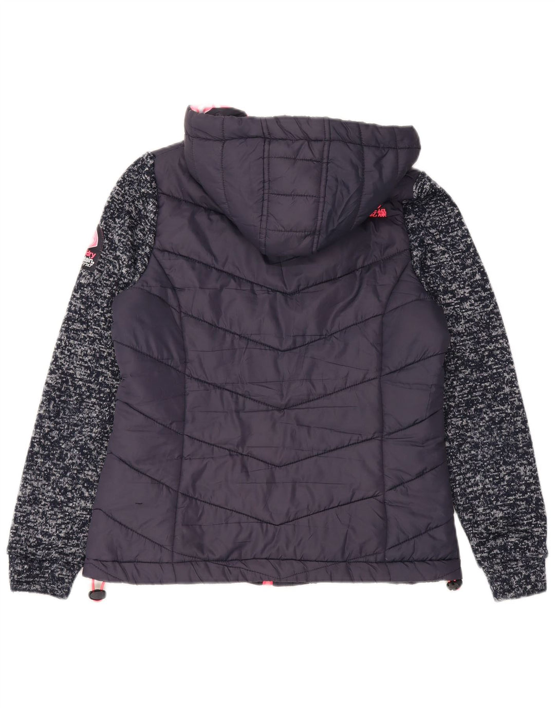 Superdry Veste matelassée à capuche pour femme UK 12 Bleu marine moyen moucheté