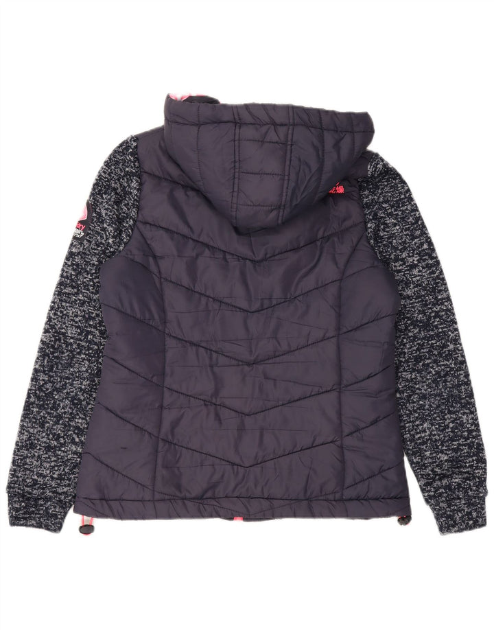 Superdry Veste matelassée à capuche pour femme UK 12 Bleu marine moyen moucheté