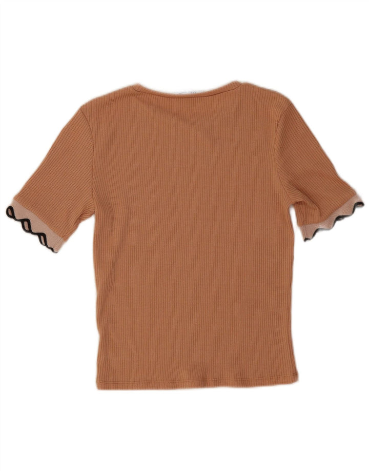 Zara Womens Crop T-Shirt Top UK 10 Petit Marron Polyester