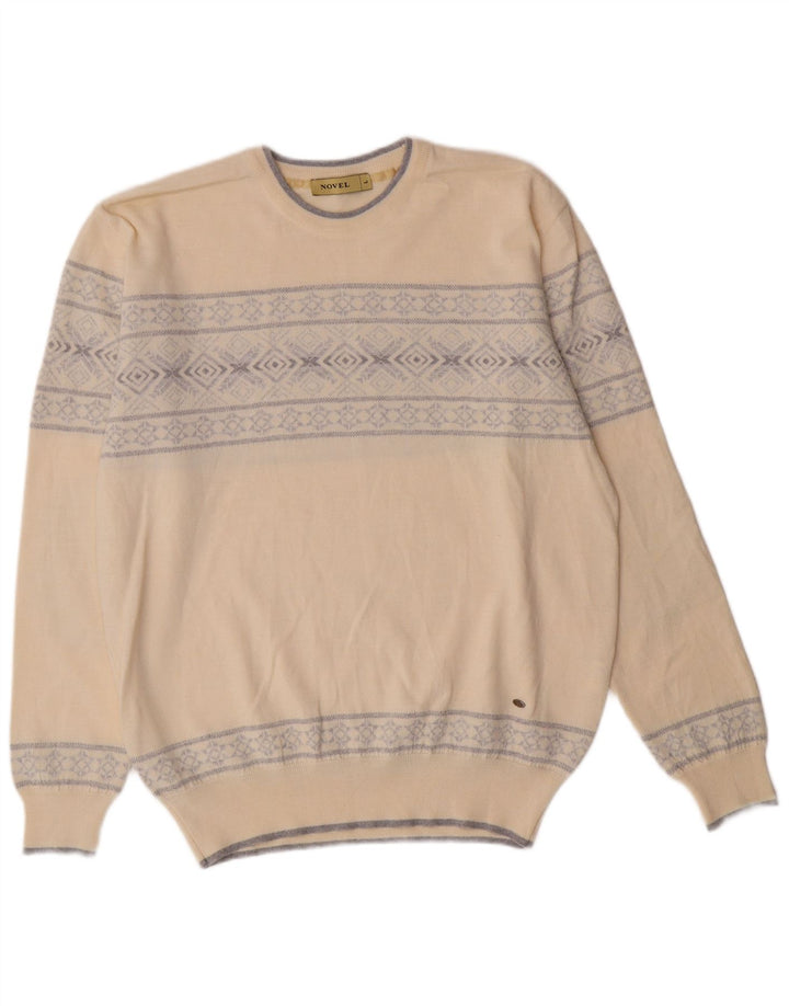 VINTAGE Pull ras du cou pour hommes Grand Beige Fair Isle Classic