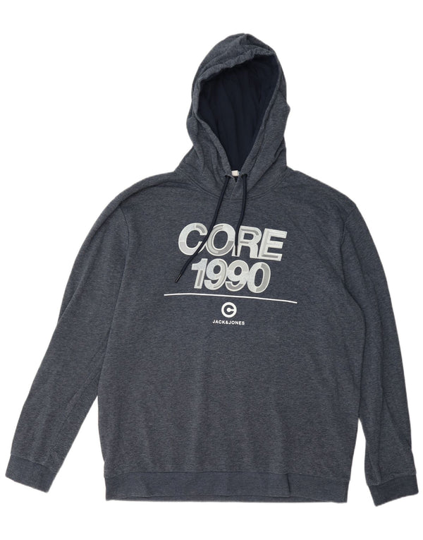 Jack & Jones Mens Graphic Hoodie Jumper 2XL Blue Cotton
