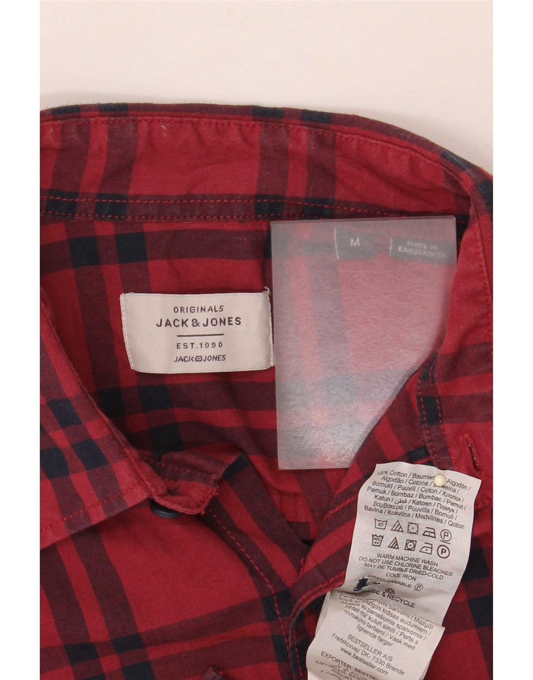 Jack & Jones Chemise à Manches Courtes Homme Rouge Moyen Coton à Carreaux