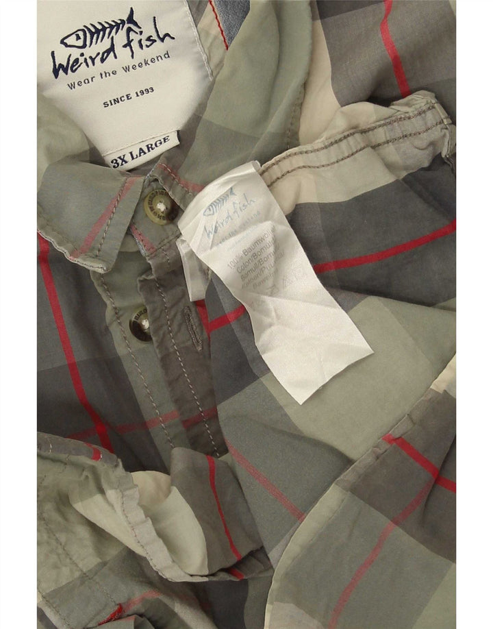 Weird Fish Chemise à manches courtes pour homme 3XL en coton à carreaux kaki