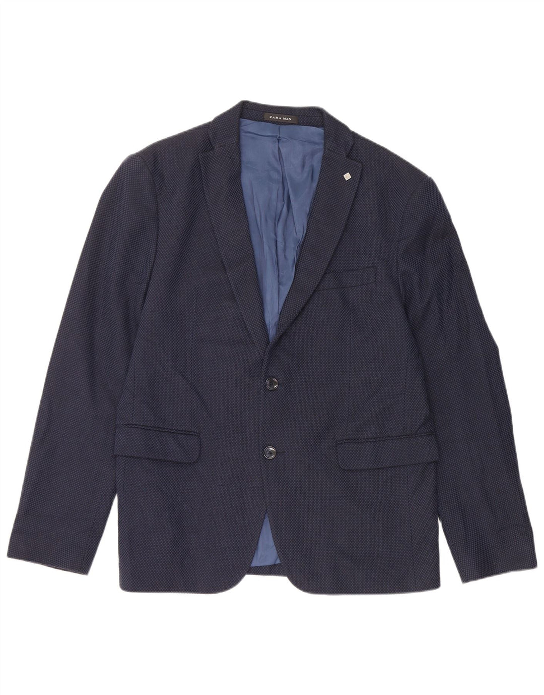 Zara Veste Blazer 2 Boutons Homme EU 52 Large Bleu Marine Coton