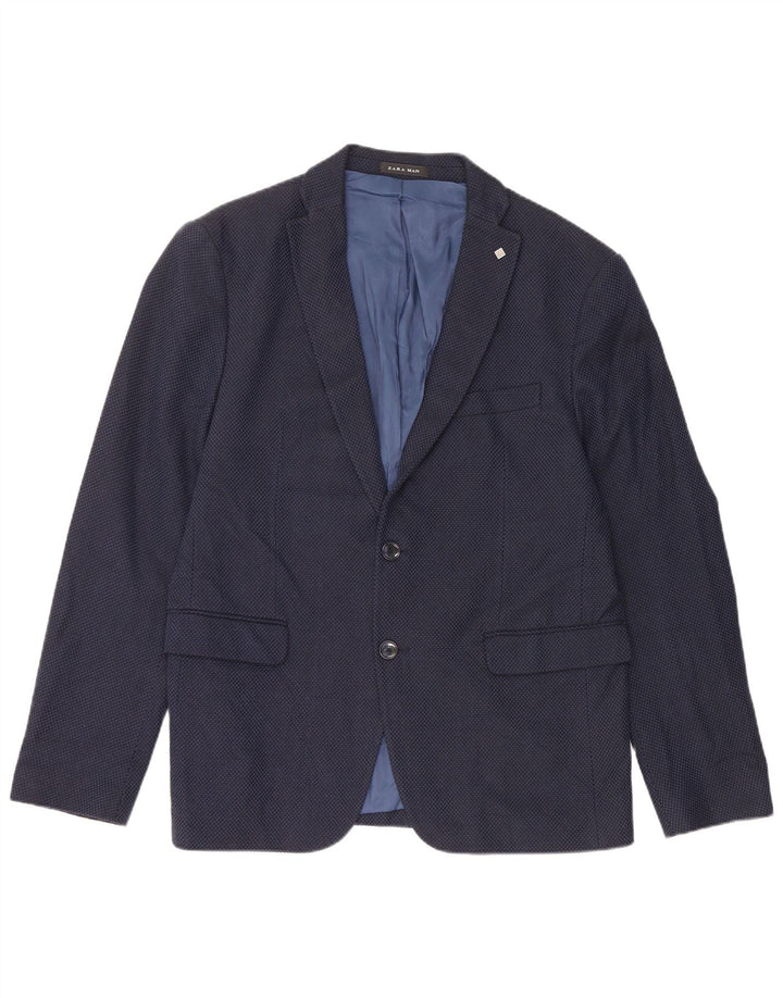Zara Veste Blazer 2 Boutons Homme EU 52 Large Bleu Marine Coton