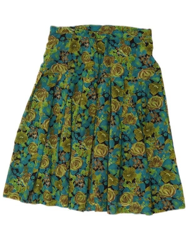 vintage Femmes Plissée A-Line Jupe W30 Moyen Vert Floral