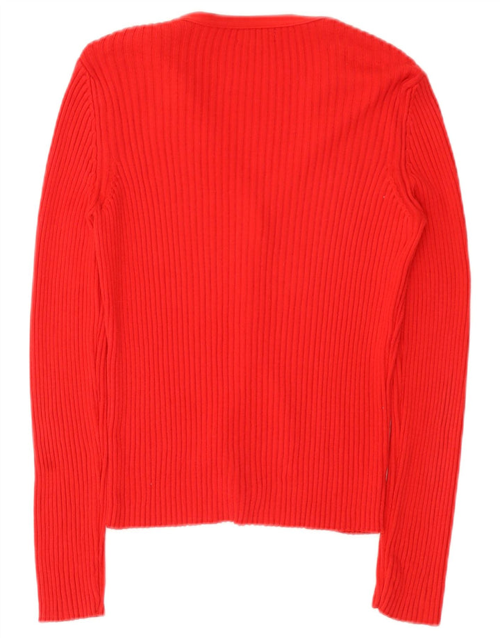 Benetton Pull Cardigan Femme UK 12 Coton Rouge Moyen
