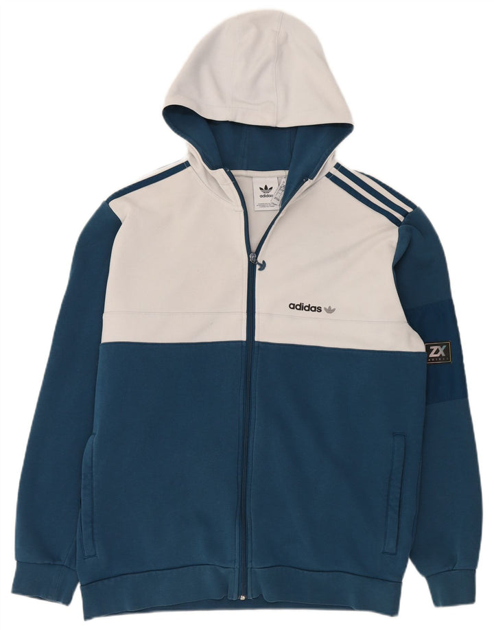 Adidas Pull à capuche zippé pour homme Large Bleu Colorblock Polyester