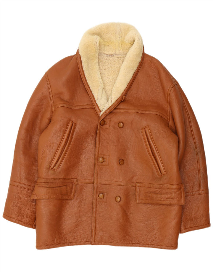 Veste en peau de mouton à double boutonnage vintage pour hommes IT 54 2XL Marron