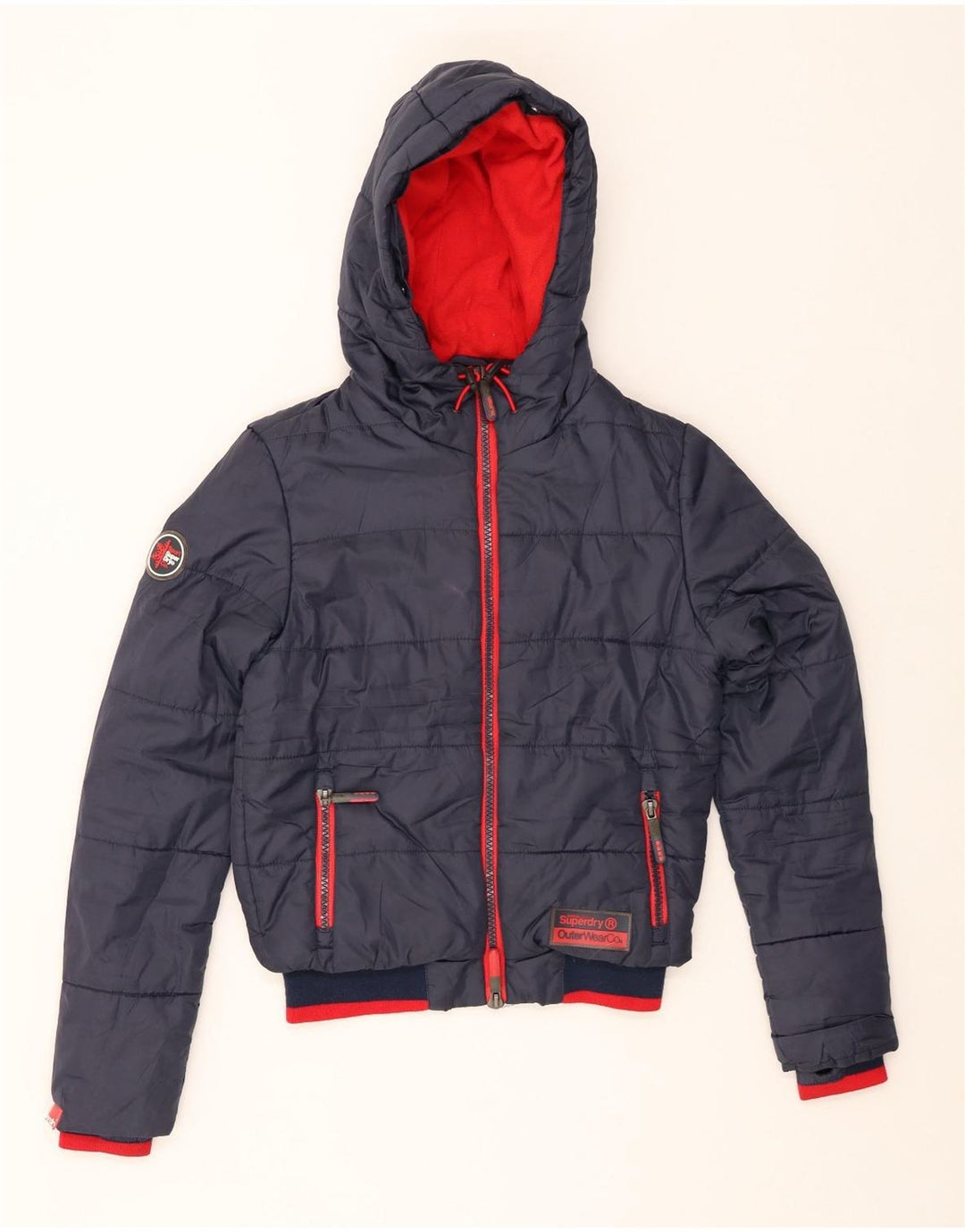 SUPERDRY Veste matelassée à capuche pour hommes UK 36 Small Bleu Marine Polyester