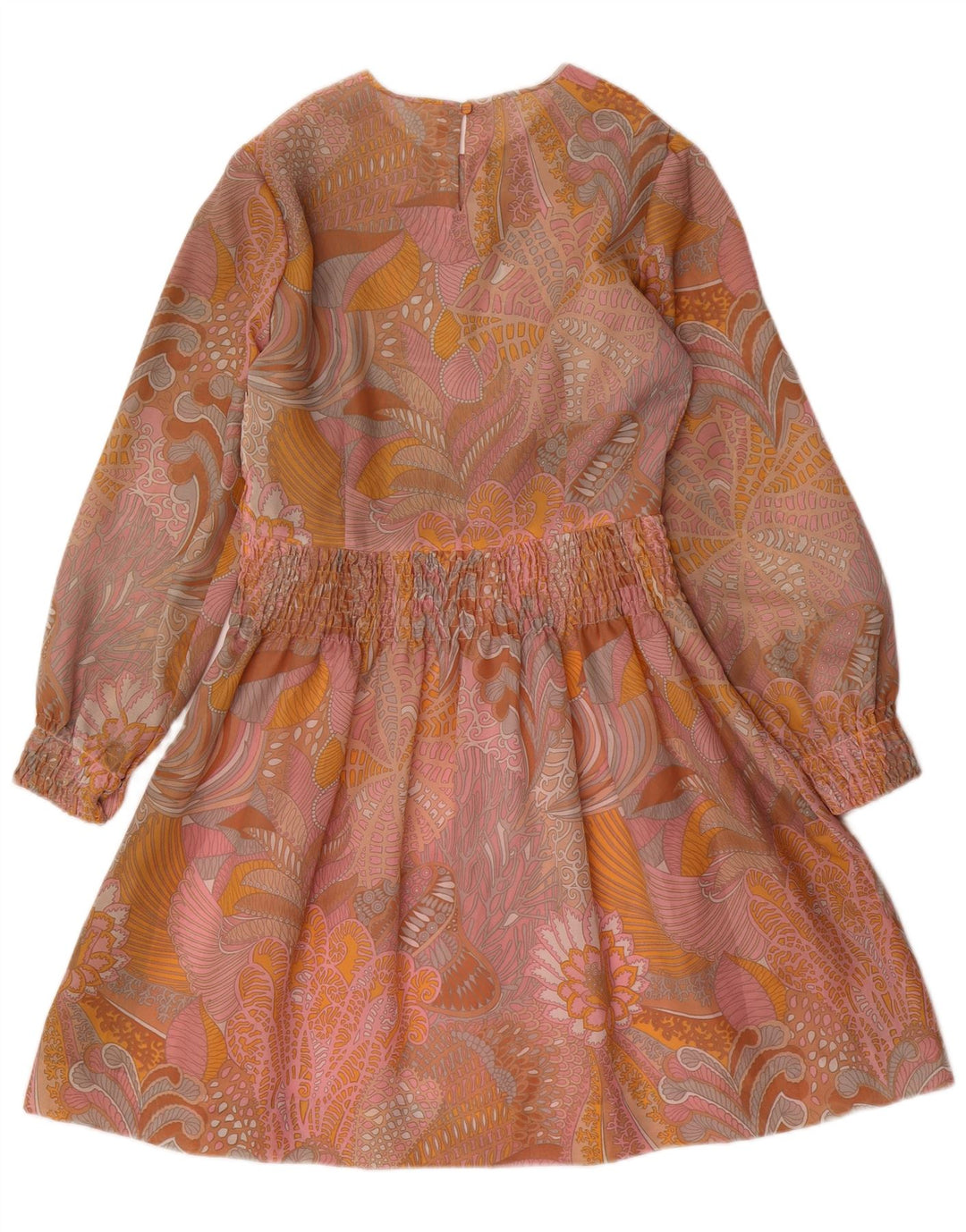 VINTAGE Robe trapèze à manches longues pour femmes UK 12 Moyen Paisley multicolore