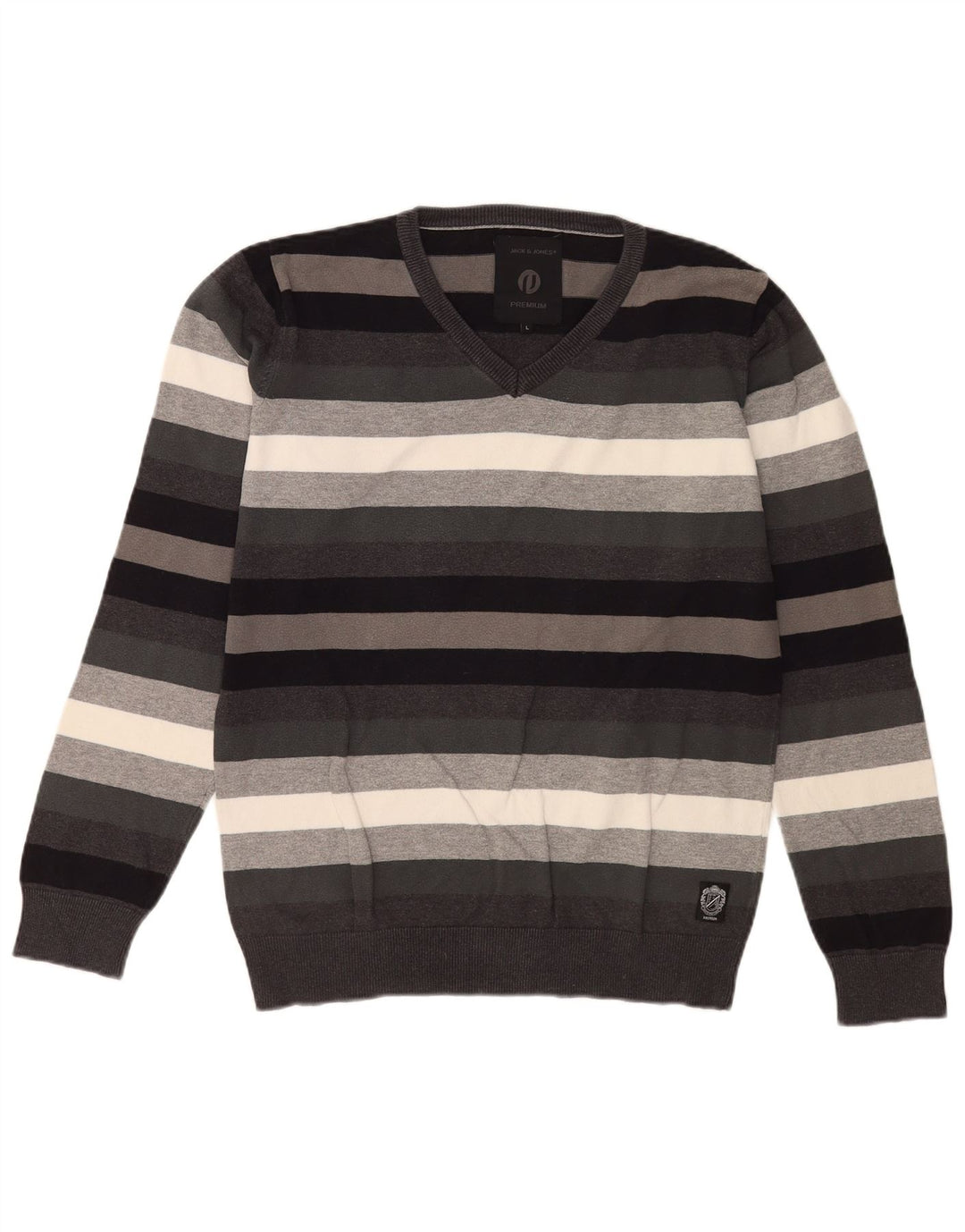 Jack & Jones Pull à col en V pour homme Large Gris Rayé