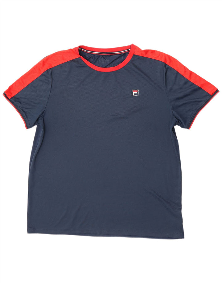 Fila T-Shirt Homme Top 2XL Bleu Marine Colorblock Polyester