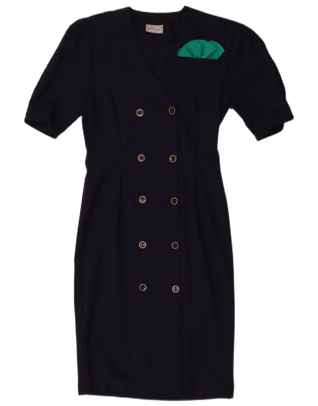 VINTAGE Femme Double Breasted Gaine Robe US 10 Grand Bleu Marine